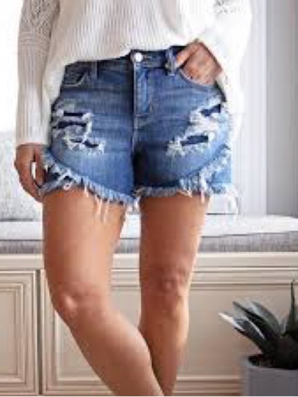 Judy Blue |  X's And O's Mid-Rise Denim Destroyed Shorts | XL
